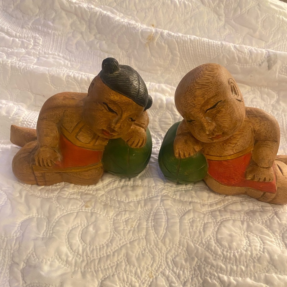 Hand carved vintage Thailand good luck figures